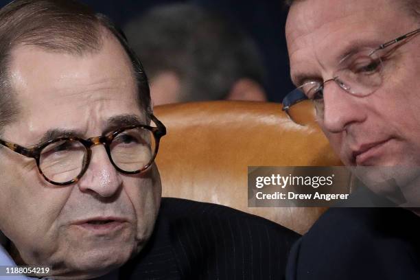 House Judiciary Committee Chairman Jerry Nadler confers with ranking member Rep. Doug Collins during a markup hearing on the articles of impeachment...