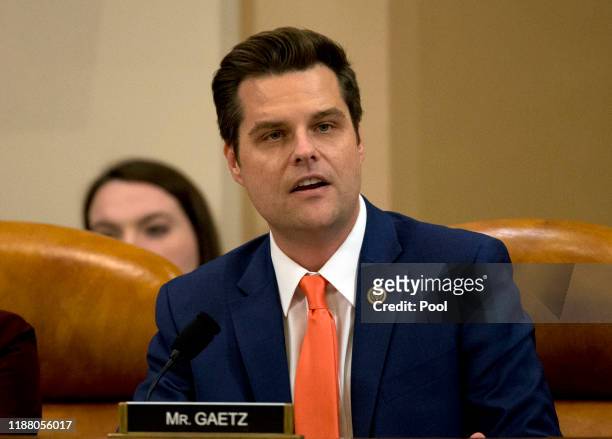 Rep. Matt Gaetz, speaks during a House Judiciary Committee markup of the articles of impeachment against President Donald Trump, on Capitol Hill...