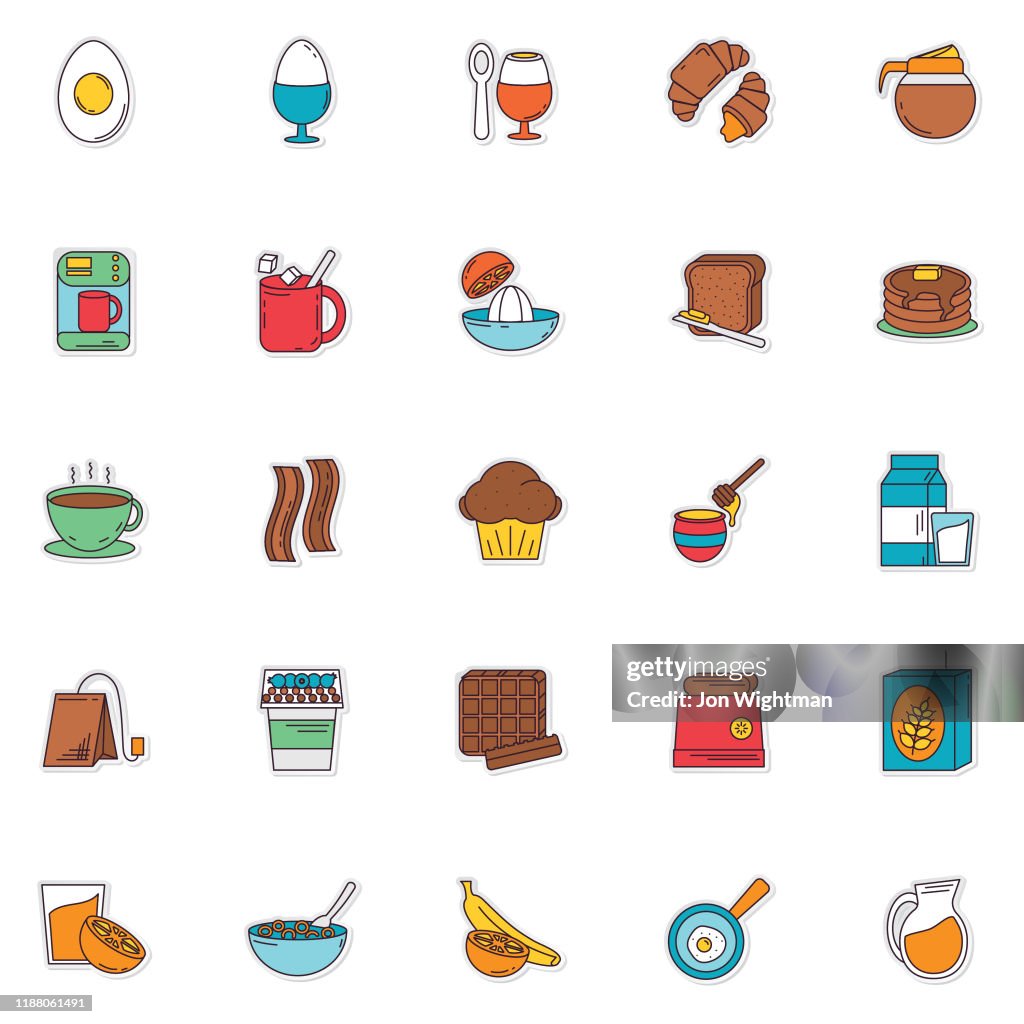 Thin Line Breakfast Icon Stickers