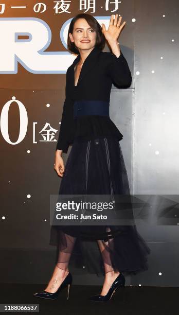 Daisy Ridley attends the press conference for the Japan premiere of 'Star Wars: The Rise of Skywalker' at Toho Cinemas Roppongi on December 12, 2019...