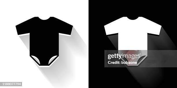baby bodysuit black and white icon with long shadow - long sleeve shirt flat lay stock illustrations