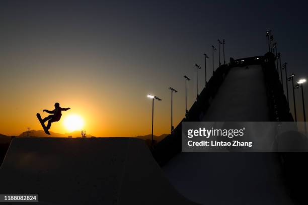 Chris Corning of the United States competes in the Men's Snowboard Big Air of 2019 Air+Style Beijing FIS SnowBoardo World Cup at Shougang Park on...