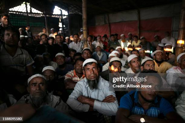 Rohingya refugees watch ICJ proceedings at a restaurant in a refugee camp on December 12, 2019 in Cox's Bazar, Bangladesh. The UN's International...