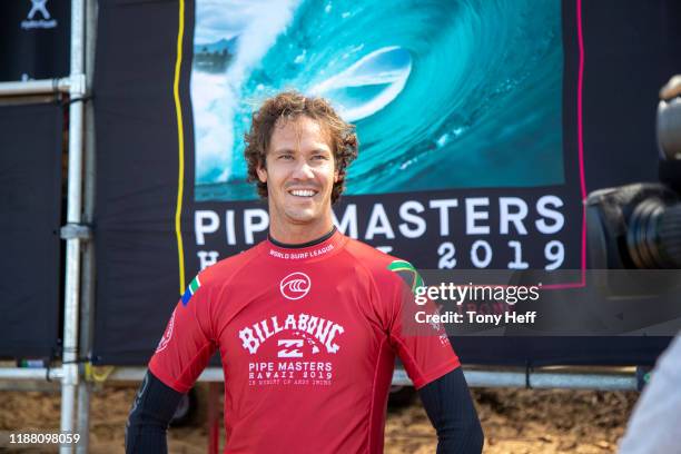 Jordy Smith of South Africa is eliminated from the 2019 Billabong Pipe Masters with an equal 17th finish after placing second in Heat 13 of Round 3...