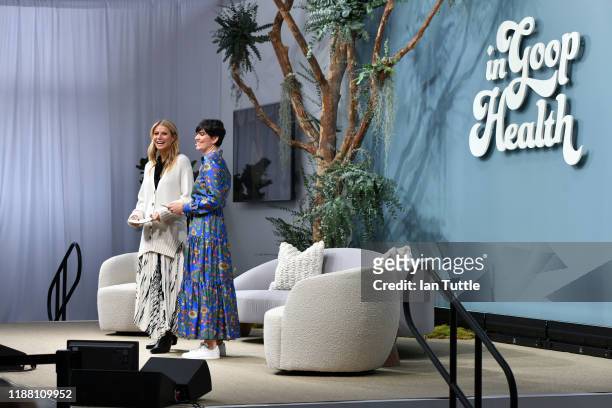Gwyneth Paltrow and goop chief content officer Elise Loehnen speak onstage during the In goop Health Summit San Francisco 2019 at Craneway Pavilion...