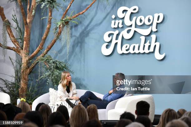 Gwyneth Paltrow and BJ Miller speak onstage during the In goop Health Summit San Francisco 2019 at Craneway Pavilion on November 16, 2019 in...