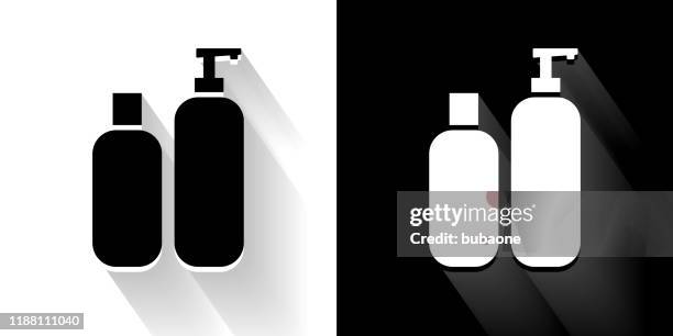 creams black and white icon with long shadow - shaving cream on white stock illustrations