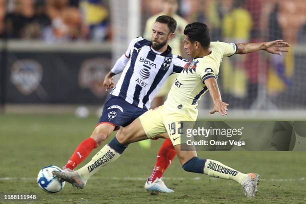 Miguel Layun of Monterrey and Jose Lopez of Club America fight for the ball during the friendly match between America and Monterrey at BBVA Compass...