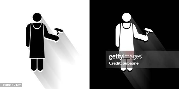 grill person black and white icon with long shadow - holding fork stock illustrations