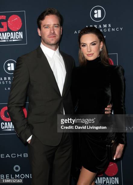 Armie Hammer and Elizabeth Chambers attend the Go Campaign's 13th Annual Go Gala at NeueHouse Hollywood on November 16, 2019 in Los Angeles,...