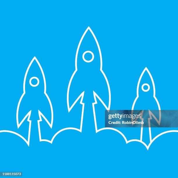 blue outline start up rocket icon - missile launch stock illustrations