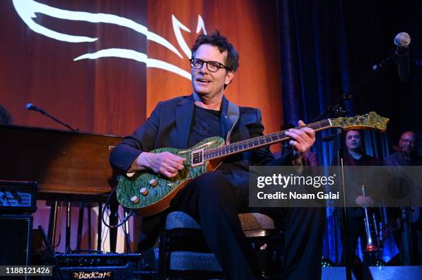 Michael J. Fox performs on stage at A Funny Thing Happened On The Way To Cure Parkinson's benefitting The Michael J. Fox Foundation on November 16,...