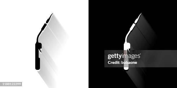 blacksmith blowtorch black and white icon with long shadow - blacksmith stock illustrations