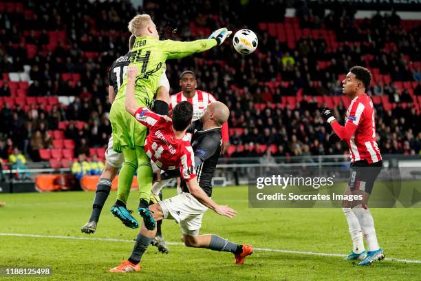 Arild Ostbo of Rosenborg BK, Nick Viergever of PSV, Donyell Malen of PSV during the UEFA Europa League match between PSV v Rosenborg BK at the...