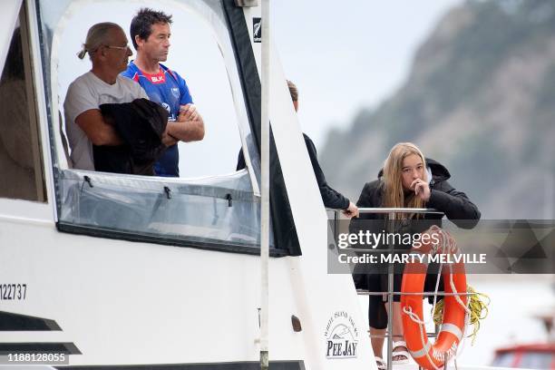 Mark Inman , brother of Hayden Marshall-Inman who was a New Zealand tour guide that died on White Island, arrives on White Island Tours boat after a...