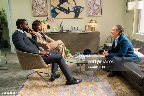 Mo McRae, Megalyn Echikunwoke and Timothy Hutton in the Fertile AF fall finale episode of ALMOST FAMILY airing Wednesday, Dec. 11 on FOX.