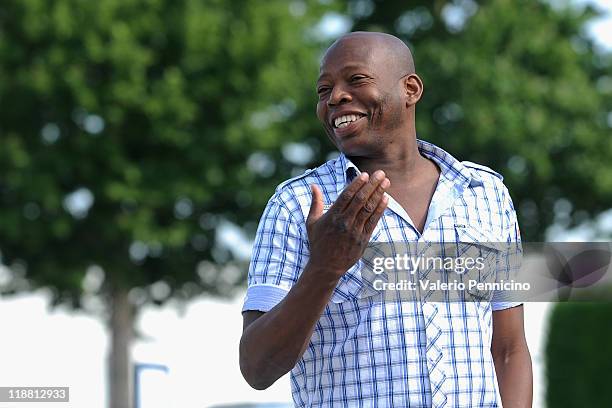 Faustino Asprilla visits his former club as FC Parma players and staff prepare to depart for their pre-season training camp in Levico Terme on July...