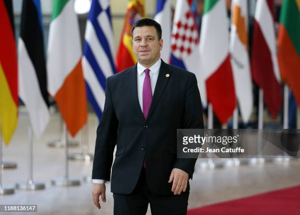 Prime Minister of Estonia Juri Ratas arrives for the december European Council at the Europa building on December 12, 2019 in Brussels, Belgium. This...