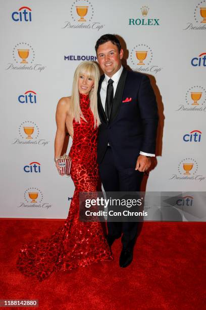 Team's Patrick Reed and his wife, Justine Reed on the red carpet prior to Presidents Cup at The Royal Melbourne Golf Club on December 10 in...