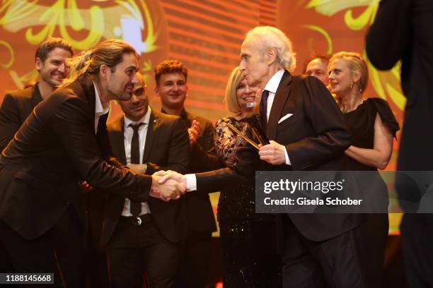 David Garrett and Jose Carreras during the 25th annual Jose Carreras Gala final applause on December 12, 2019 at Messe Leipzig in Leipzig, Germany.