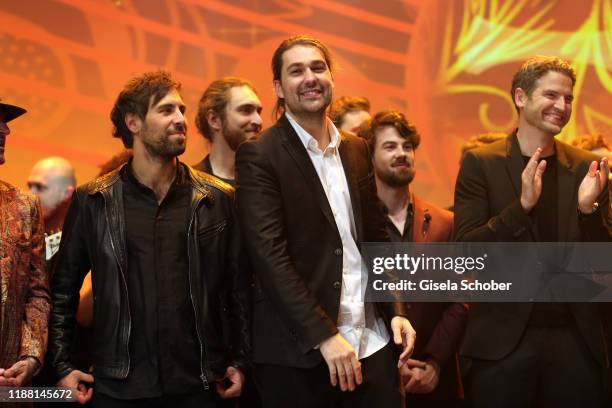 Max Giesinger and David Garrett during the 25th annual Jose Carreras Gala final applause on December 12, 2019 at Messe Leipzig in Leipzig, Germany.