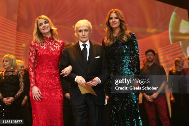 Stephanie Mueller-Spirra, Jose Carreras and Mareile Hoeppner during the 25th annual Jose Carreras Gala final applause on December 12, 2019 at Messe...