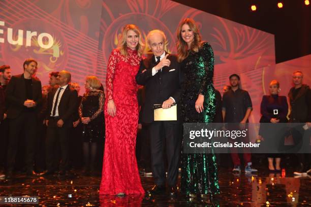 Stephanie Mueller-Spirra, Jose Carreras and Mareile Hoeppner during the 25th annual Jose Carreras Gala final applause on December 12, 2019 at Messe...