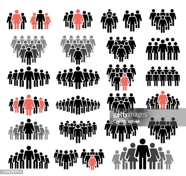 illustrazioni stock, clip art, cartoni animati e icone di tendenza di icone persone impostate nei colori nero e rosso - gruppo di persone