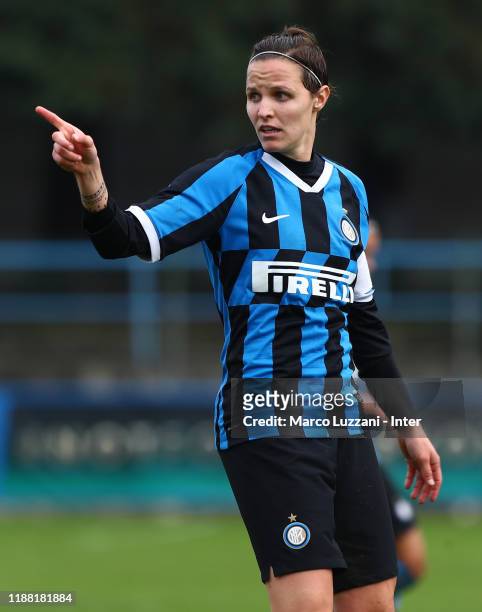 Lisa Alborghetti of FC Internazionale gestures during the Women Serie A match between FC Internazionale and Orobica at Campo Sportivo F. Chinetti on...