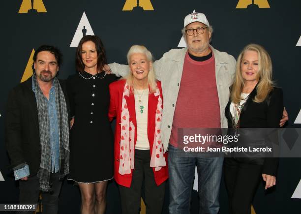 Johnny Galecki, Juliette Lewis, Diane Ladd, Chevy Chase and Beverly D'Angelo attend the Academy of Motion Picture Arts and Sciences 30th Anniversary...