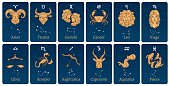 Zodiac constellations and signs. Horoscope cards with constellation stars, decorative zodiac sketch symbols vector illustration set