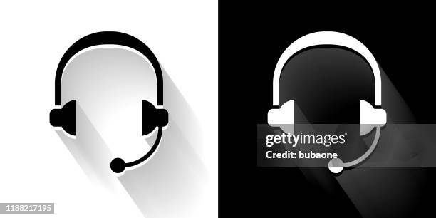 head set black and white icon with long shadow - multiple microphones stock illustrations