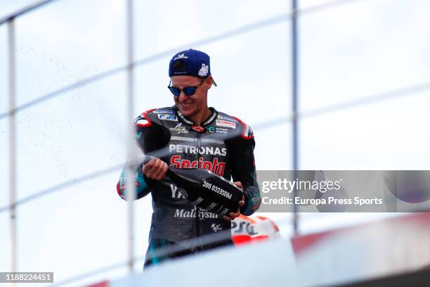 Fabio Quartararo, rider of Petronas Yamaha SRT from France, celebrates the second place in the Race of MotoGP at the Podio of the Gran Premio Motul...