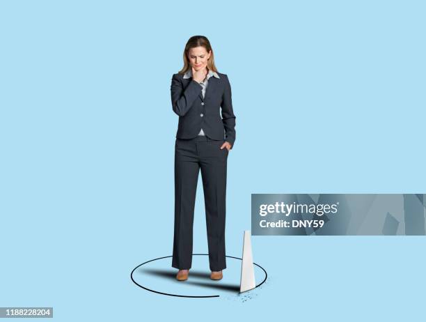 floor being cut out from beneath woman - sabotage stock pictures, royalty-free photos & images