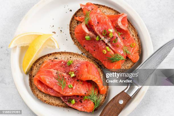 smoked salmon sandwich - smoked salmon stock pictures, royalty-free photos & images