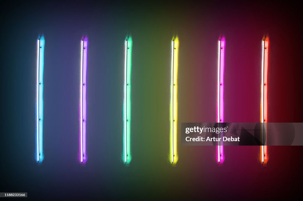 Creative colorful fluorescent display with rainbow colors.
