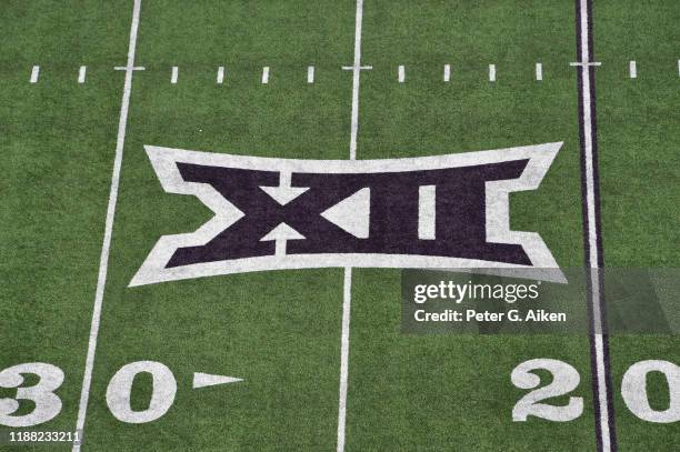 General view of the Big 12 logo on the field at Bill Snyder Family Football Stadium prior to a game between the Kansas State Wildcats and West...