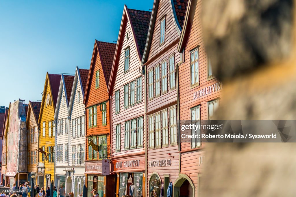 Historic wharf buildings, Bryggen, Bergen, fjords Norway