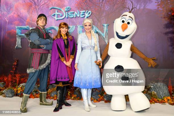 Kristoff, Anna, Elsa and Olaf attend the "Frozen 2" European premiere at BFI Southbank on November 17, 2019 in London, England.