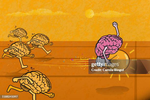 competition of cartoon brains - knowledge is power stock illustrations