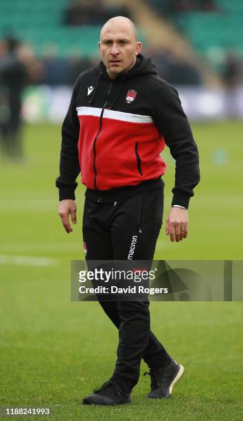 Pierre Mignoni, the Lyon director of rugby, looks on during the Heineken Champions Cup Round 1 match between Northampton Saints and Lyon OU at...