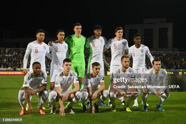 The starting line up of England prior to the UEFA Euro 2020 Qualifier between Kosovo and England on November 17, 2019 in Pristina, Kosovo.