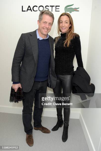 Hugh Grant and Anna Elisabet Eberstein attend the Lacoste VIP Lounge at the 2019 ATP World Tour Tennis Finals on November 17, 2019 in London, England.