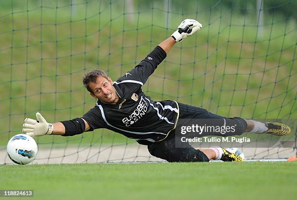 Goalkeeper Francesco Benussi in action during a Palermo training session at Sport Well Center on July 11, 2011 in Malles Venosta, near Bolzano, Italy.