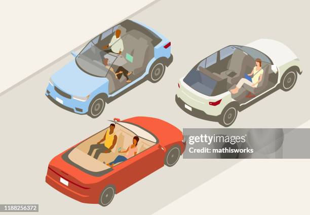 autonome fahrzeuge abbildung - driverless cars stock-grafiken, -clipart, -cartoons und -symbole