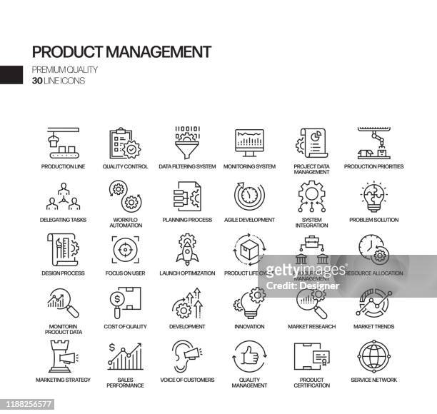 einfache reihe von produkt-management verwandte vektor linie icons. gliederungssymbolsammlung. - unternehmer stock-grafiken, -clipart, -cartoons und -symbole
