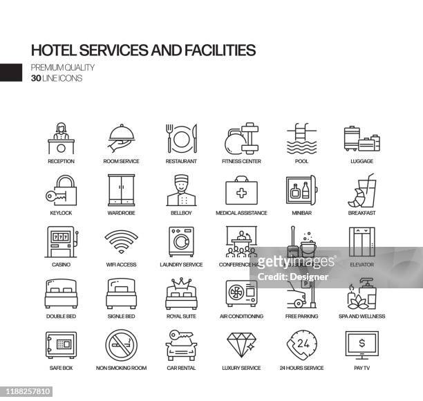 簡單的酒店服務和設施相關向量線圖示集。大綱符號集合。 - housework 幅插畫檔、美工圖案、卡通及圖標