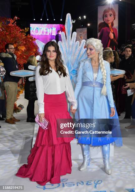 Idina Menzel and the character of Elsa attend the European Premiere of Disney's "Frozen 2" on November 17, 2019 in London, England.