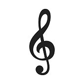 Vector illustration black treble clef isolated on white background. Music key.
