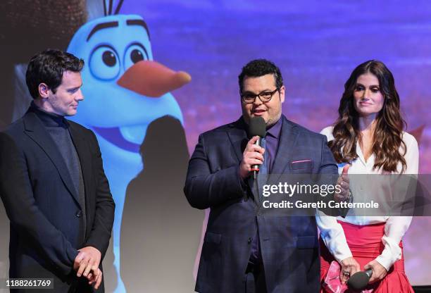 Jonathan Groff, Josh Gad and Idina Menzel attend the European Premiere of Disney's "Frozen 2" on November 17, 2019 in London, England.